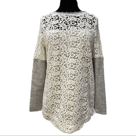 SUNDANCE Lace Overlay Tow Tone Sweater Sz M - Picture 1 of 12